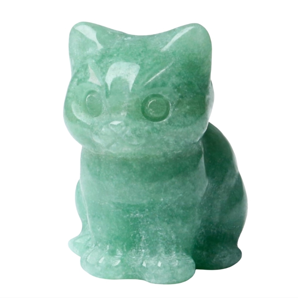 Green Aventurine Gemstone Kitty Miniature Carved Gem Cat Stone Figurine Cats